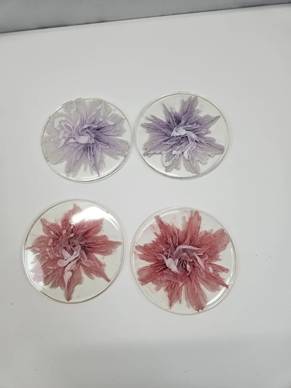 3D Resin Flower Bloom Coasters Set of 4 Handmade Floral Drink Alcohol Ink Mat